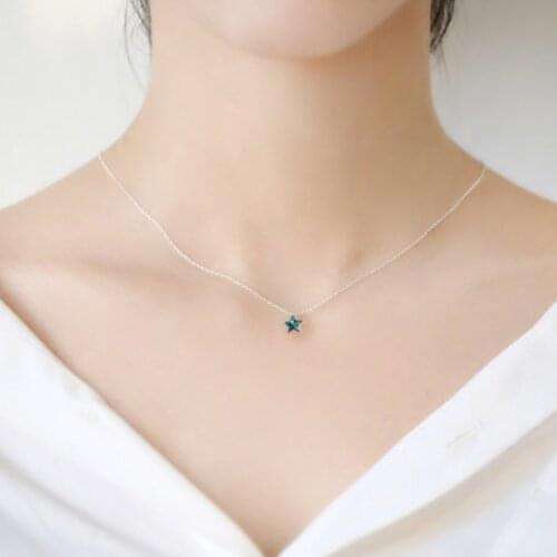 Korean New Bijoux Silver Color Blue Star Crystal Choker Necklaces For Women Fashion Statement Jewelry Kolye Collares