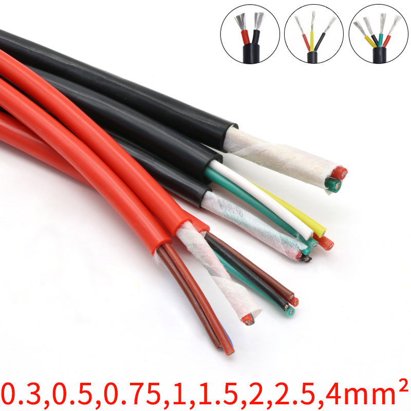 Square 0.5mm Black Ultra Soft Sheath Wire 2 3 4 Core Silicone Rubber Cable Insulated Flexible Copper High Temperature Power Line