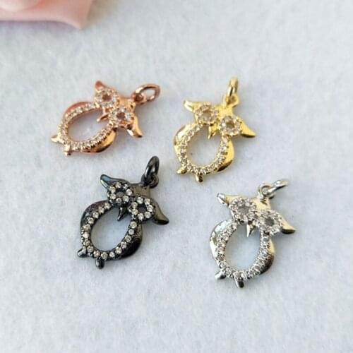 10Pcs Tiny CZ crystal owl shaped Charm,CZ zircon Stone Micro pave Pendant,Jewelry Finding DIY necklace making P738