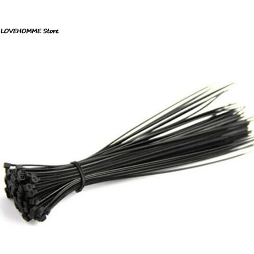 100pcs 100mm Black Network Nylon Plastic Cable Wire Zip Tie Cord Strap Plastic Zip Trim Wrap Cable Loop Ties Wire Self-Locking