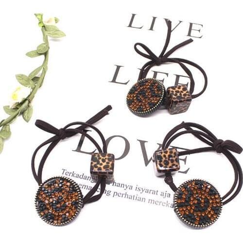 1000pcs Leopard Print Flower Crystal Elastic Hair Bands Diamond Hair Bows Rubber Band Headwear