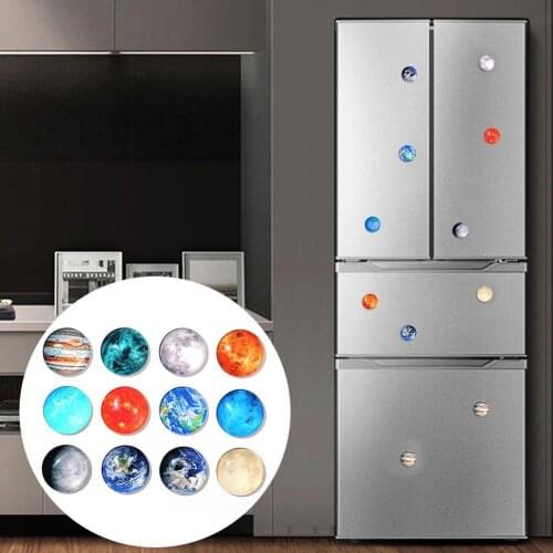 12Pcs Crystal Glass Moon Planets Decorative Fridge Magnets Cabinet Stickers Classroom Office Whiteboard Gadget Develop Toys