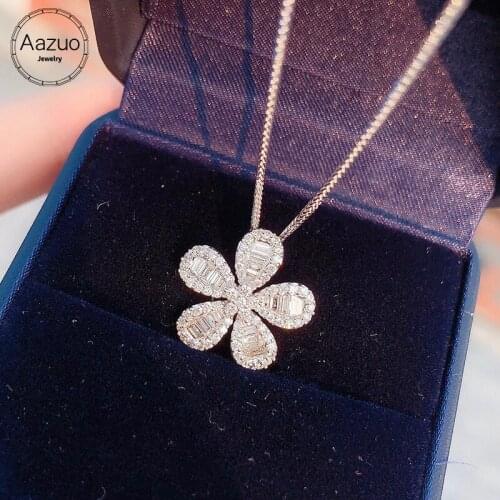 Aazuo 18K Orignal White Gold Real Diamond 0.80ct Full drill Diamonds snowflak Necklace gifted for Women Wedding Link Chain Au750