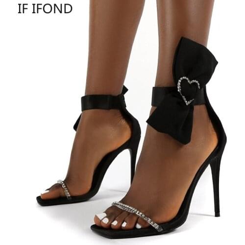 IF IFOND Butterfly-knot Women Sandals Crystal Sexy Open Toe Stiletto High Heels Pumps Women Shoes Square Toe Ankle Strap Sandals