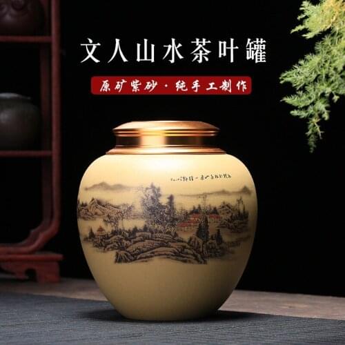 Literati landscape violet arenaceous caddy seal tea released tea storage container source treasure good sells