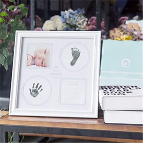Wood DIY Newborn Baby Handprint Footprint Non-Toxic Touch Ink Pad Photo Frame Girl Boy Infant Baby Keepsake Gift Decoration