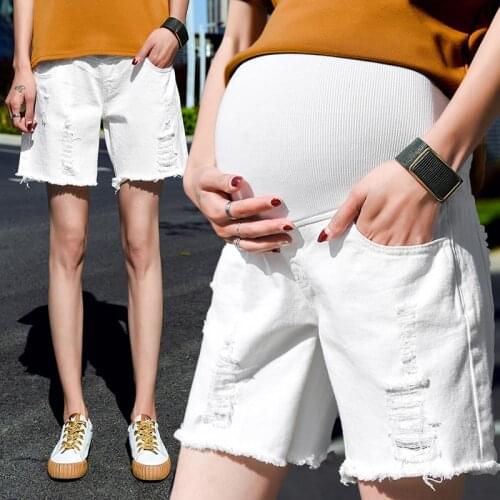 Plus Size Pregnant Women Denim Shorts Ripped Hole Wide Leg Pants Fashion Maternity High Waist Nursing Summer Pregnancy Clothes