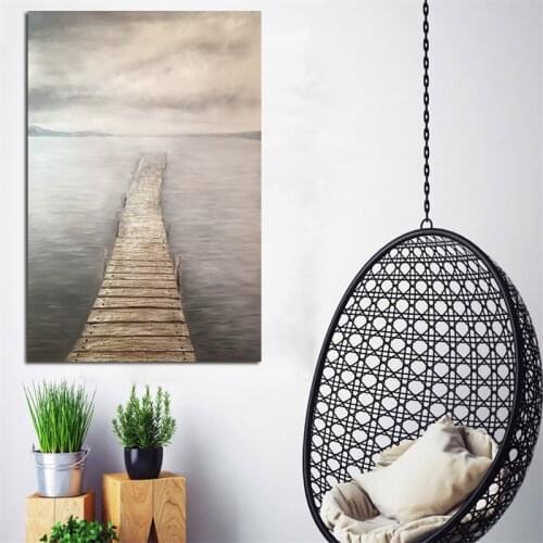 European Bridge Seaside Scenery Poster and Print Cloud Wall Art Canvas Painting Modern Nordic Art Wall Picture for Living Room