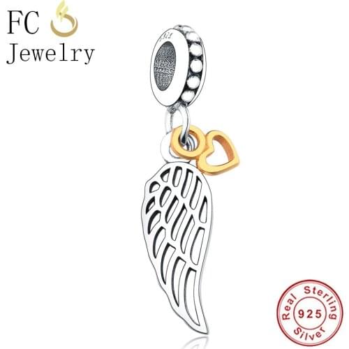 FC Jewelry Fit Original Brand Charm Bracelet 925 Silver Summer Gold Color Heart Lock Angel Wing Feather Bead Making Berloque