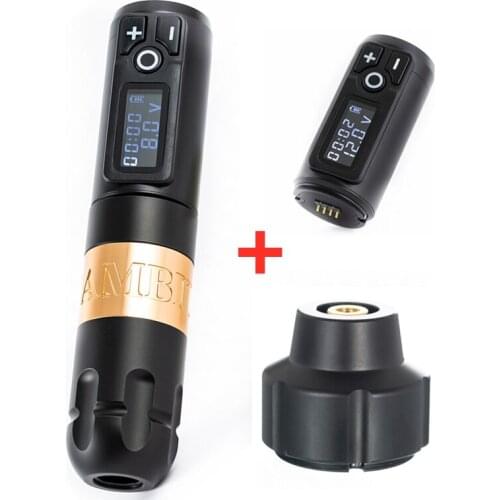 Hot Sale Ambition Wireless Battery Tattoo Machine Pen Brush Coreless Motor Fast Charing LCD Display Battery 1950mA/h RCA Adapter