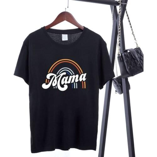 MAMA Rainbow Letter Print Pattern Mothers Day Short Sleeve 2021 Summer Wish Round Neck 100% Cotton T-shirt Blouse Loose