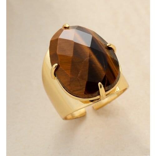 Big Stone Cocktail Rings New Fashion Tiger Eye Luxury Party Ring Size 7 High End Jewelry Wholesale Dropshipping