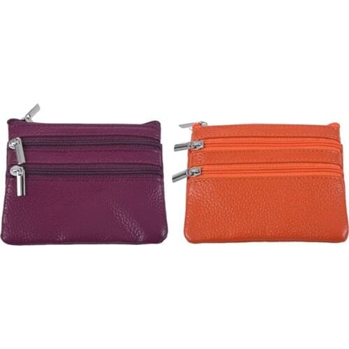 Leather Change Coin Purse with 4 Pockets and Keychain for Women