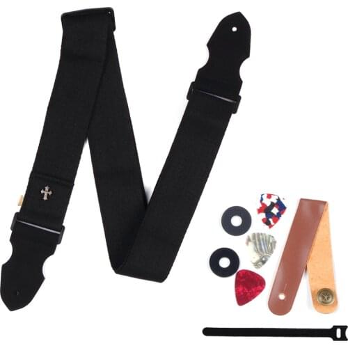 150CM Adjustable Cotton Guitar Strap for Bass Acoustic Electric Guitars With FREE Strap Button Strap Lock Picks Leather Head