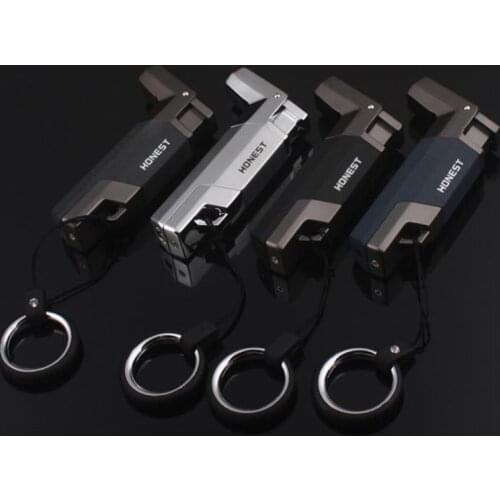Windproof Cigarette lighter Metal Gas lighter Butane Jet 1300 C Torch lighter Firepower fierce Blue flame key ring