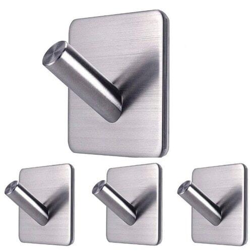 Stainless Steel Strong Adhesive Hooks Wall Door Clothes Coat Hat Hanger Kitchen Bathroom Towel Hooks