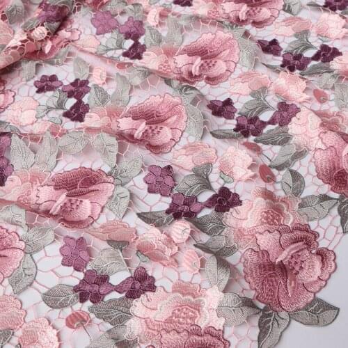 Colorful Water-soulble Hollow-out Lace Fabric Rose Embroidered Lace Fabric DIY Clothes Sewing Accessories Width 120cm 1yard