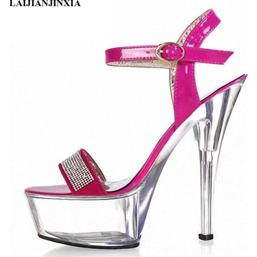 LAIJIANJINXIA NEW Crystals One Strap Women Platform Shoes Summer Sandals For Women 15CM High Heel Women Shoes Ankle Strap Heels
