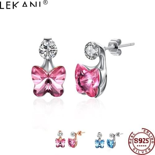 LEKANI 925 Sterling Silver Earrings Romantic The Butterfly Shape Austria Crystal Stud Earrings Anniversary Simple Fine Jewelry
