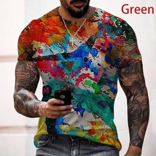 2021 New Flame Mens T-Shirt Summer Fashion Short-Sleeved 3D Round Neck Tops Oil Colorful Element Shirt Trendy Mens T-Shirt