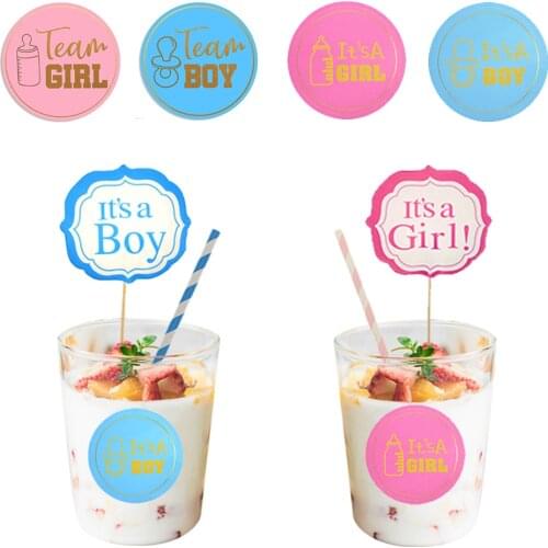 Baby Gender Reveal Stickers Games Team Boy & Team Girl Perfect gender reveal Party Supplies Gold Foil Stamping