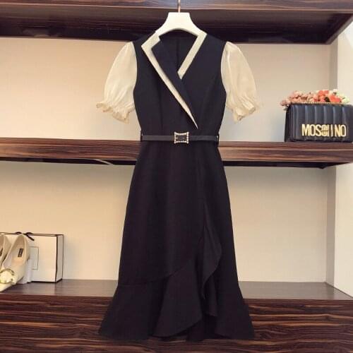 Han edition dress fat younger sister big yards of ladies' fashion show thin covering belly summer wear reduction of age