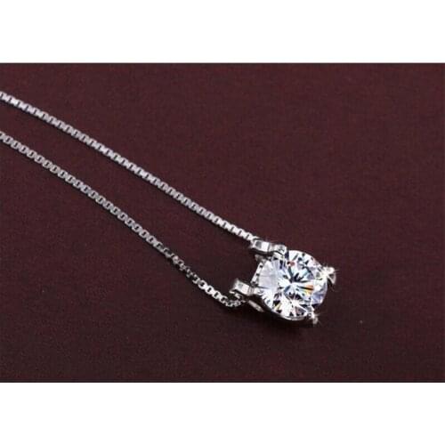 POPACC 925 Sterling Silver Jewelry Square Shape AAA+ Zircon Pendant Neckace For Women Gift Chain choker collares kolye