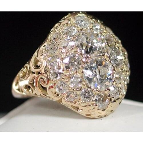 Luxury Rhinestone Iced Out Bling Rose Gold Color Hemispherical Ring For Women Wedding Engagement Rings Jewelry Free Shipping