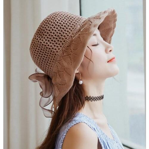 Sunscreen Satin Bowknot Cotton Linen Sun Hat Women Summer Beach Big Brimmed Hat Foldable