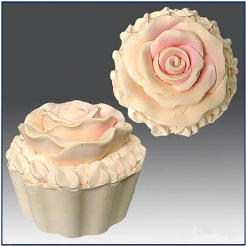 Silicone Soap/Candle Mold - 3D Cup Cake with Rose Ice Cream Flower silicone soap Mold handmade