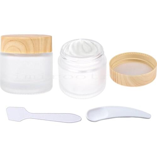 Glass Jar with Bamboo Lid Empty Cosmetic Jar 50g Containers Set for Cream Packaging