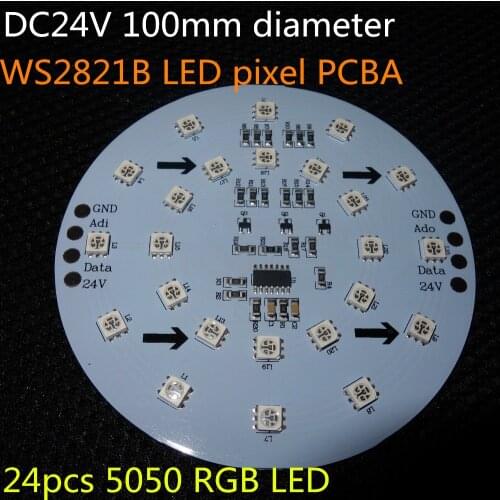 DC24V 100mm diameter WS2821B LED pixel PCBA;24pcs 5050 RGB LED;IP33,non-waterproof';5.76W