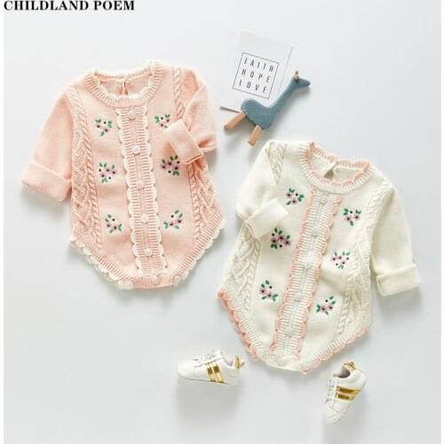 Knitted Baby Romper Autumn Winter Baby Girl Romper Wool Embroidery Princess Infant Baby Jumpsuit Sweater Toddler Playsuit Outfit