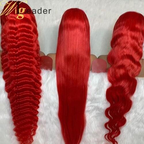 Wigleader Red Human Hair Lace Front Straight Preplucked Lace Frontal Wigs Red Glueless Remy Hair Wigs Red Remy Hair Lace Wigs