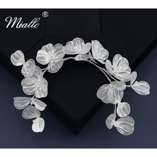 Miallo Bridal Wedding Headband Flower Pearl Hair Accessories for Women Hair Jewelry Party Bride Headpiece Bridesmaid Gift