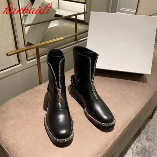 Chain Design Autumn New Female Cowhide Martin Boots Motorcycle Boots Thick Bottom Lace Female Shoelace Waterproof Platform