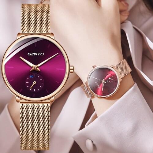 GIMTO Luxury Casual Ladies Watch Waterproof Rose Gold Steel Mesh Quartz Watch Women Fashion Dress Watches Clock Relogio Feminino