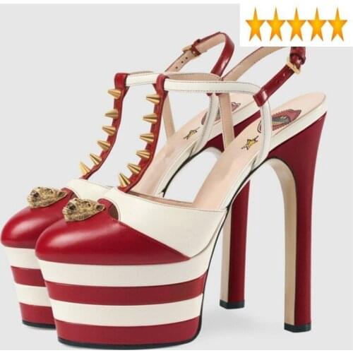 Ankle Top Leather Runway Genuine Strap High Summer Platform Women Sandals Closed Toe Thin Heels Womens Shoes 34-43