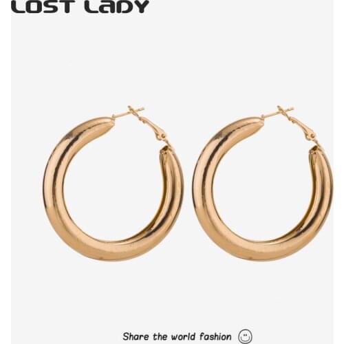 Lost Lady Gold Color Metal Geometric Round Hoop Earrings for Women Minimalist Statement Woman Earring Party Jewelry Wholesale