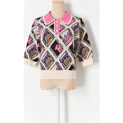 2021 Free Shipping Sweater Lapel Neck Short Sleeve Pullover Womens Sweater Fashion Plaid XIAO