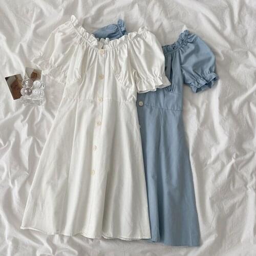 Slash Neck Solid Women Dresses Summer New 2021 Short-Sleeved Slim Mini Elegant Female Pulls Outwear Tops