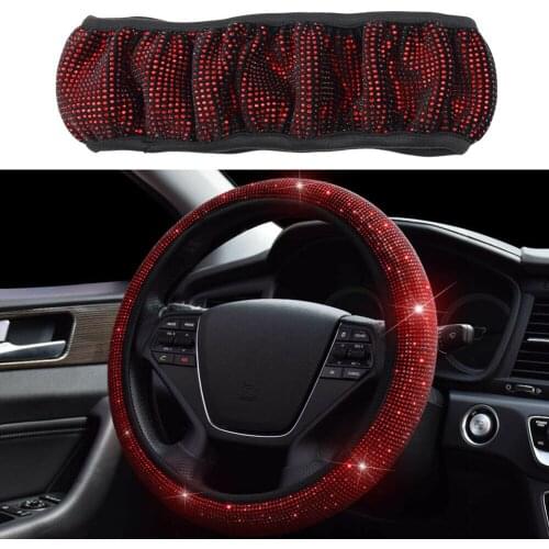 1PC Car Steering Cover Red Auto 37-38cm Car Diamond Steer Wheel Cover Bling Shining Universal Car-Styling Interior Accesseories
