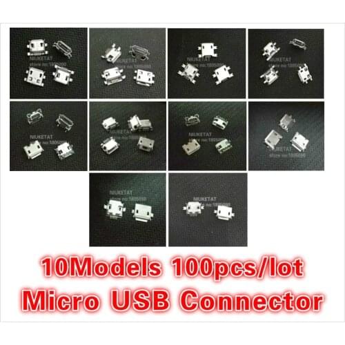 10Models 100pcs total Micro USB 5Pin jack tail sockect Micro Usb Connector port sockect for samsung Lenovo Huawei ZTE HTC etc
