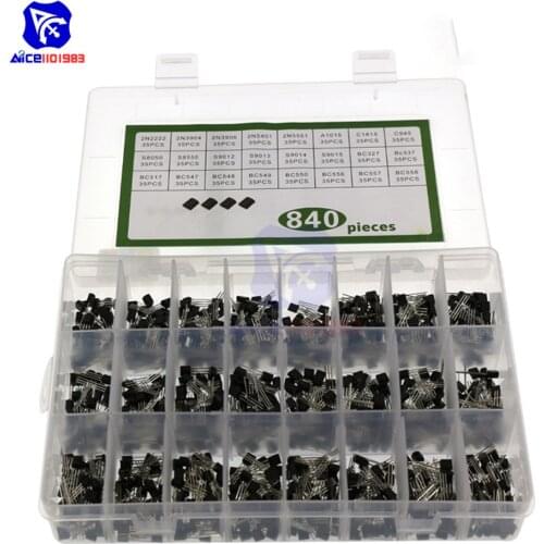 Diymore 24Values 840PCS NPN PNP Transistor TO-92 Power General Purpose Transistors Assortment Kit BC327 BC337 BC547 2N2222 3904