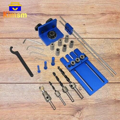 08450 3 In 1 Drilling Locator Drilling Guide Kit Log Tenon Hole Punch Combo / Triple Punch Locator For Woodworking Dowel Jig Set