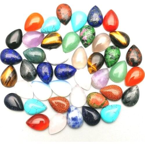 5Pcs Natural Semi-precious Stone Cabochons Water Drop Mixed Color Popular DIY Jewelry Making For Rings Necklace Size 10*14mm