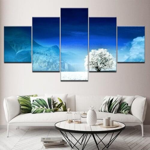 5 Pieces Snow Mountains Painting Modern HD Printed Natural Landscape Poster Picture Canvas Wall Art Pictures Frame Home Decor