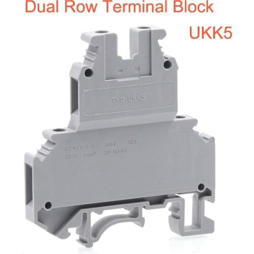 5Pcs Din Rail Dual Row Terminal Blocks UKK5 Morsettiera Wire Electrical Double Deck Screw Terminals Block Connector Bornier 32A