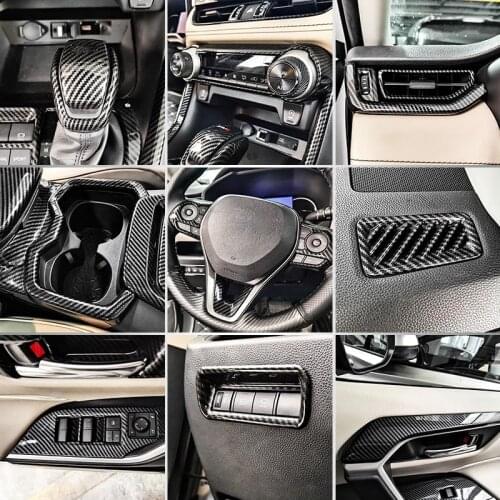 For Toyota RAV 4 RAV4 2019 2020 Interior Trim Accessories Carbon Fiber Style Enter Console Steering Wheel Windows Control Panel