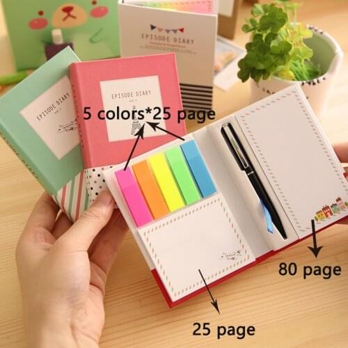 8 Sets Multicolor Memo Pad Korea Cute 7 In 1 Sticky Notes with A Ballpoint Pen Writing Pads Mark Kawaii Office School Stationery